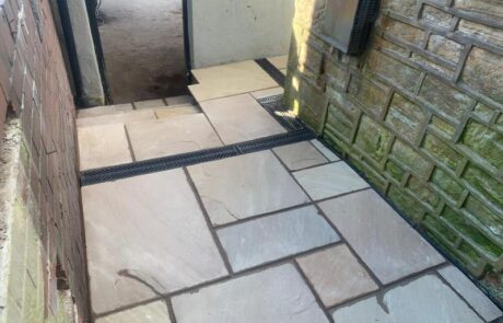 small sandstone patio garden with steps lancashire 06