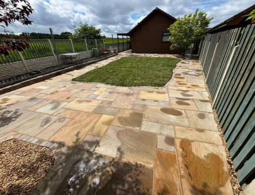 Huge Indian Sandstone and Turf Patio | Accrington